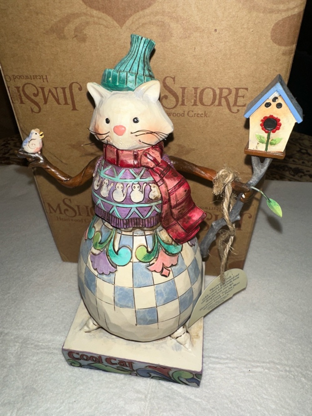 Jim Shore Cool Cat Figurine with Birdhouse and Scarf